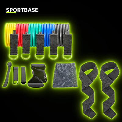 Pack Musculation : kit élastiques 11 pièces et sangles de tirage