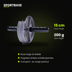 Caractéristiques de l'ab roller : roue large de 15 cm et poignées antidérapantes