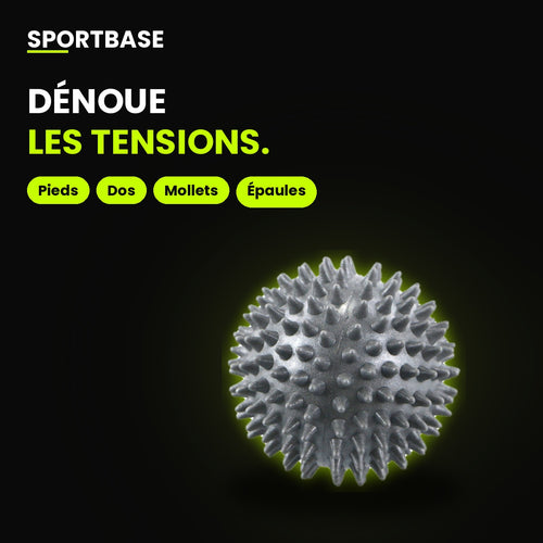 Zones du corps à masser avec la balle à picots : pieds, dos, mollets, épaules