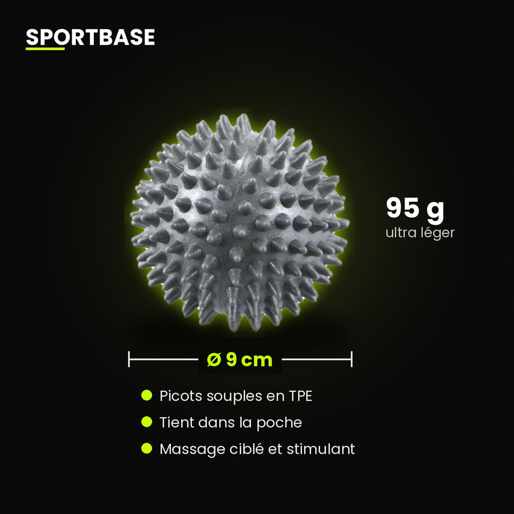 Dimensions de la balle de massage à picots : 9 cm de diamètre