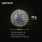 Dimensions de la balle de massage à picots : 9 cm de diamètre