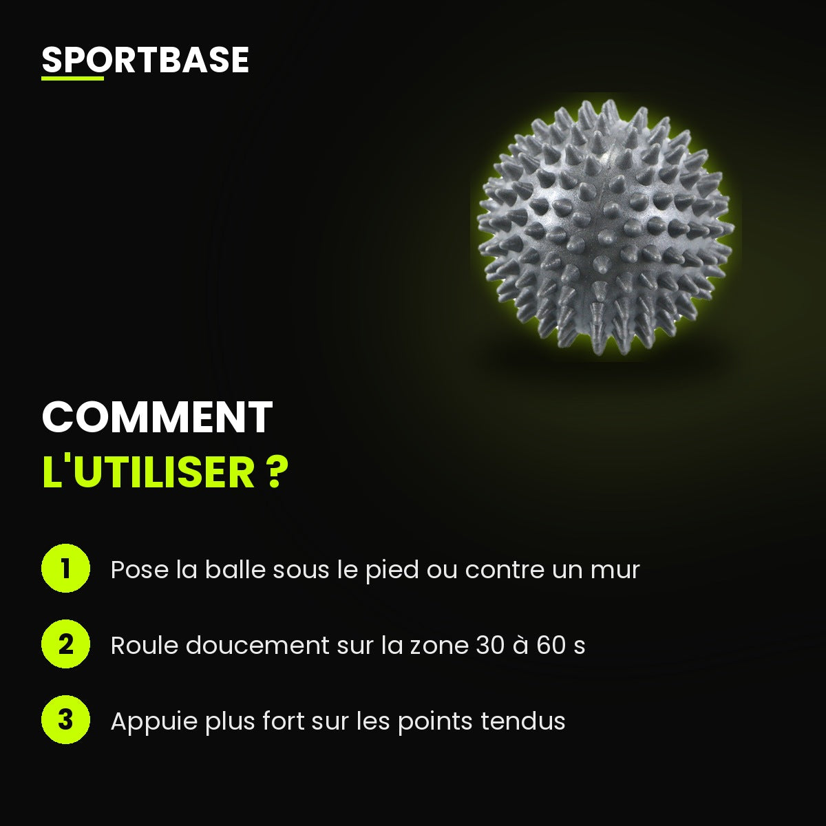 Balle de massage à picots en utilisation sous le pied