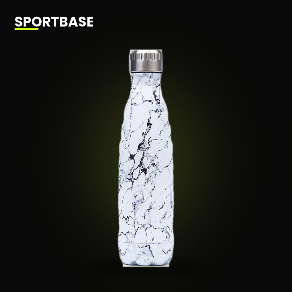 Gourde isotherme inox Sportbase, motif marbre blanc, vue studio