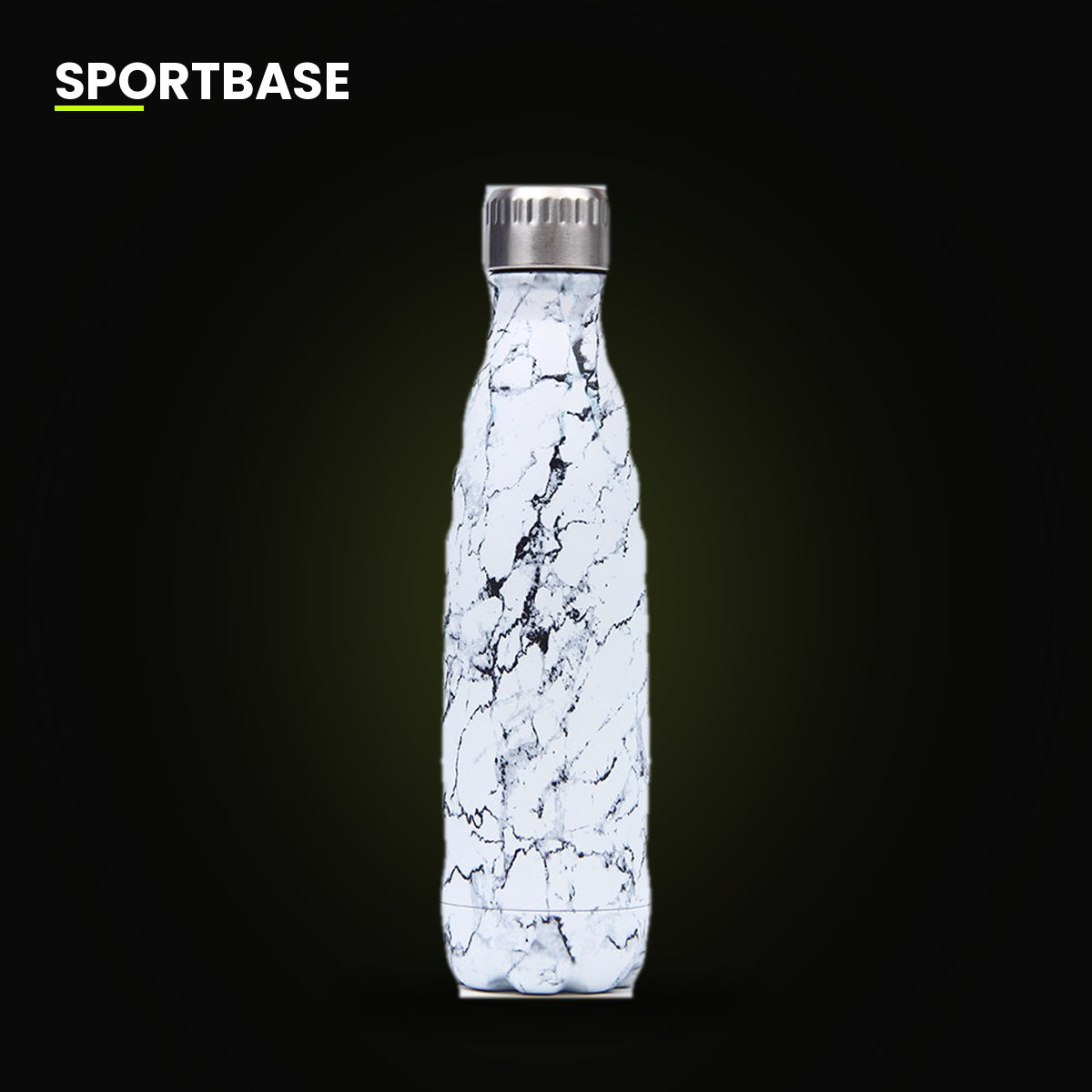 Gourde isotherme inox Sportbase, motif marbre blanc, vue studio