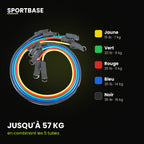 Les 5 tubes de résistance du kit élastiques, de 15 à 35 lb