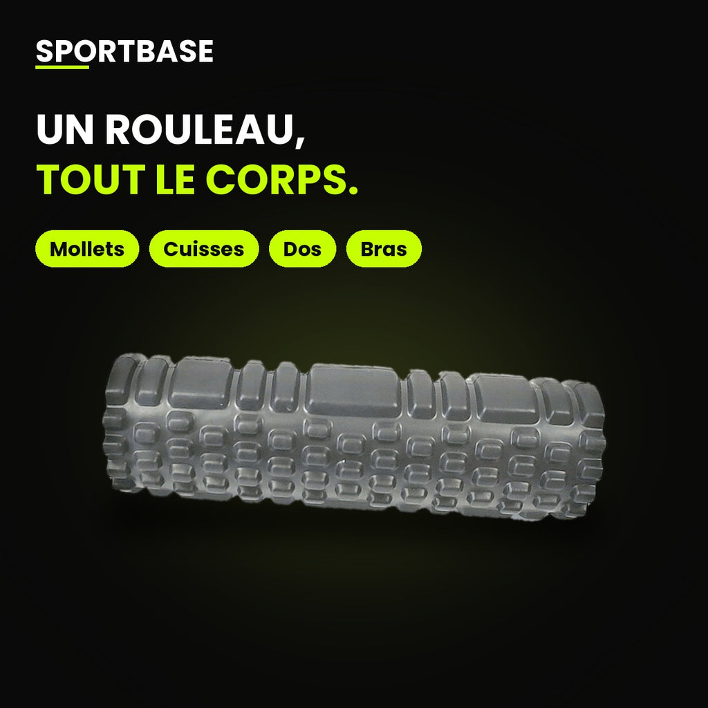 Zones à masser avec le mini rouleau : mollets, cuisses, bras et dos
