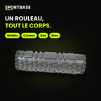Zones à masser avec le mini rouleau : mollets, cuisses, bras et dos